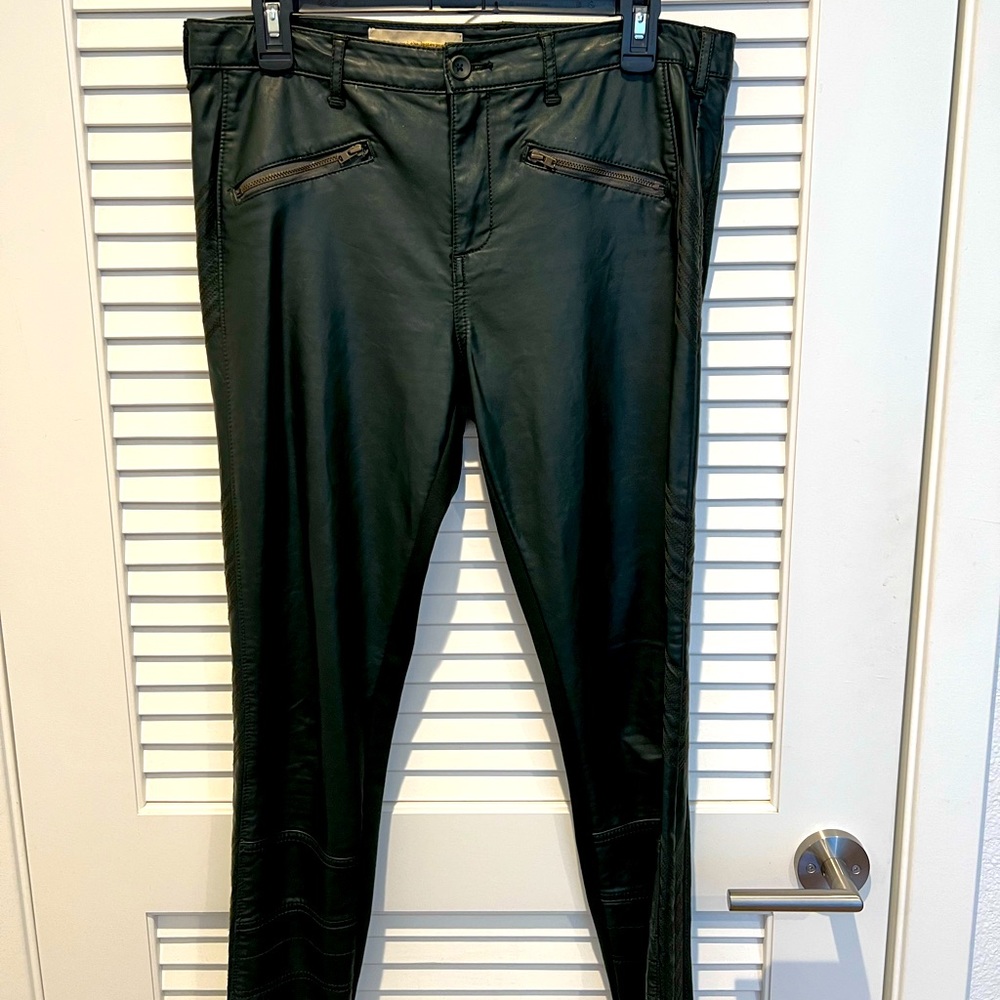 Army green Pilcro faux leather pants